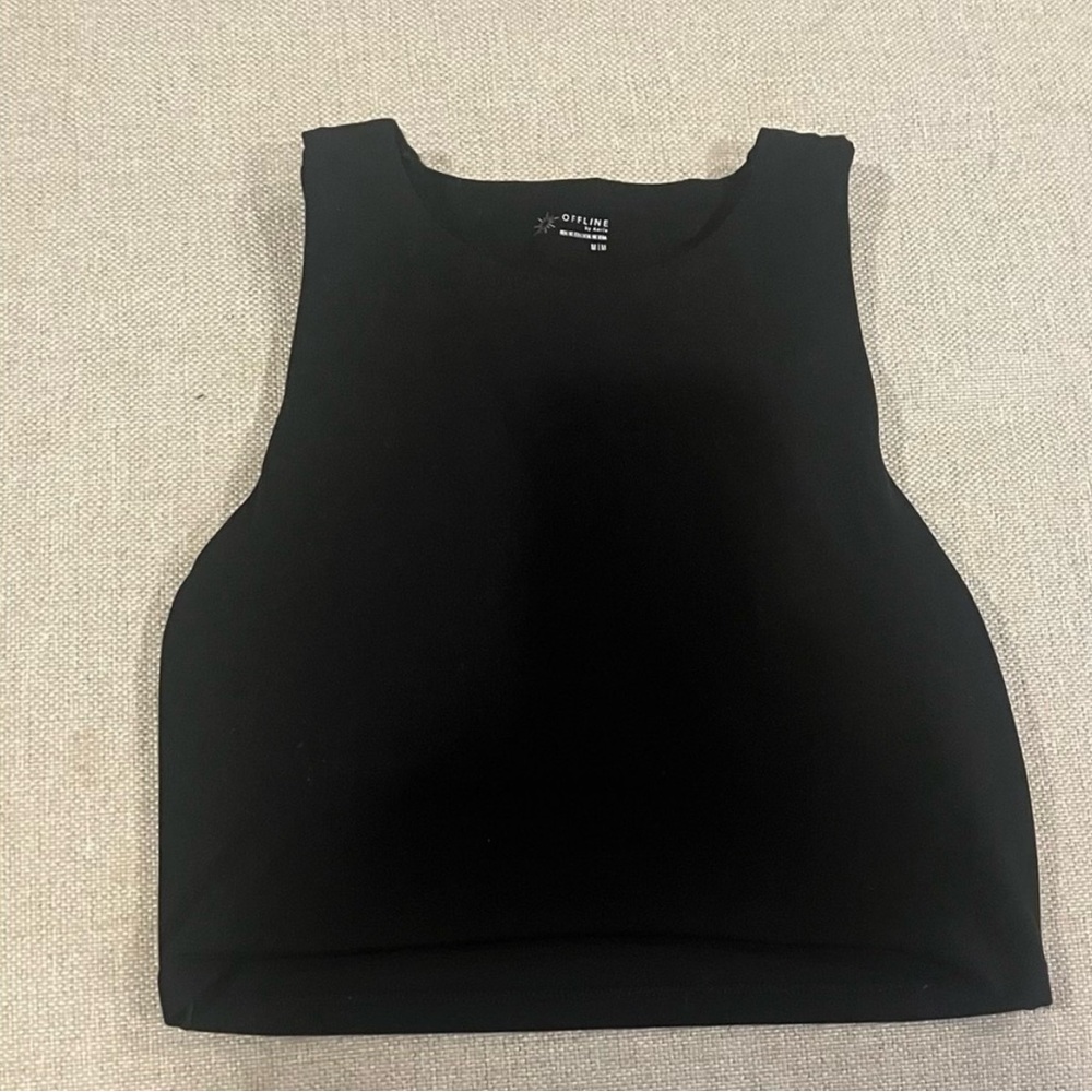 Aerie Black Cropped Tank With Built in Sports Bra